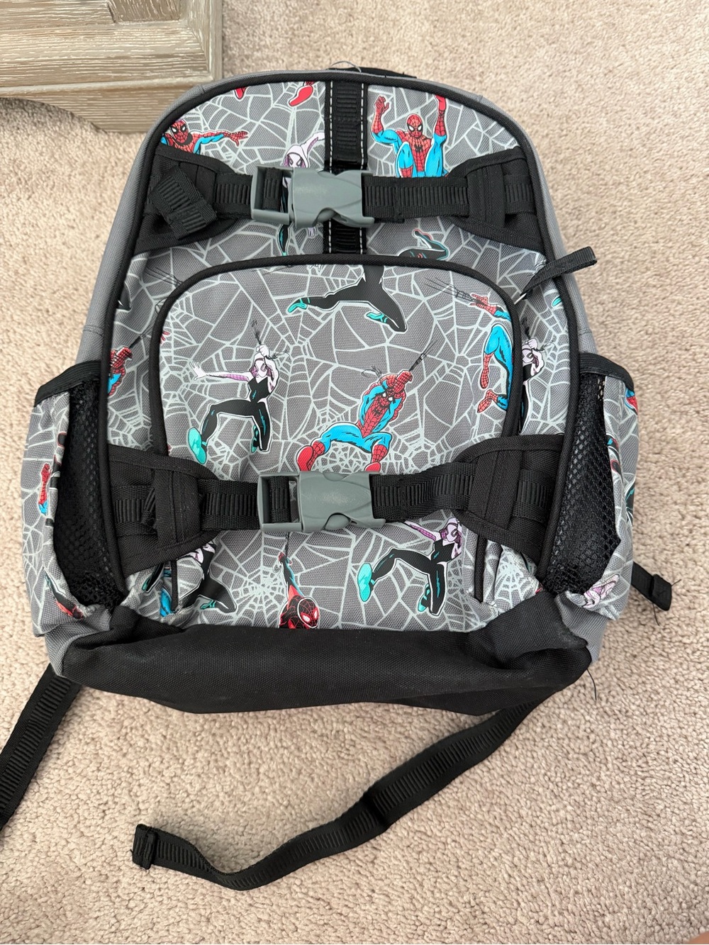 Pottery Barn Kids Gray Spider-Man Print Backpack with Black Accents